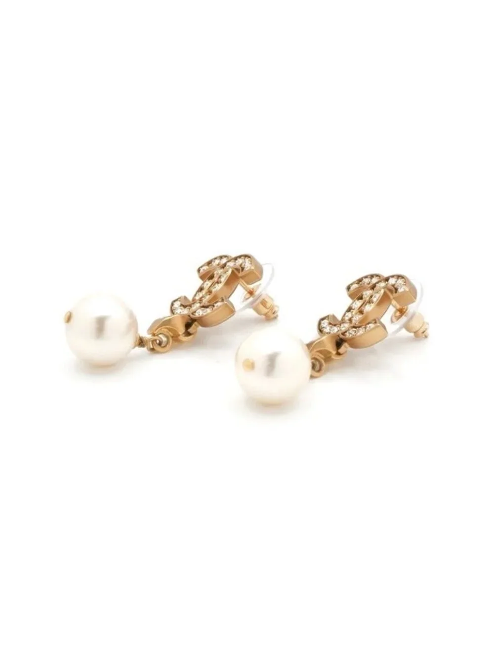 Chanel Earrings Gold Coco Mark Rhinestone